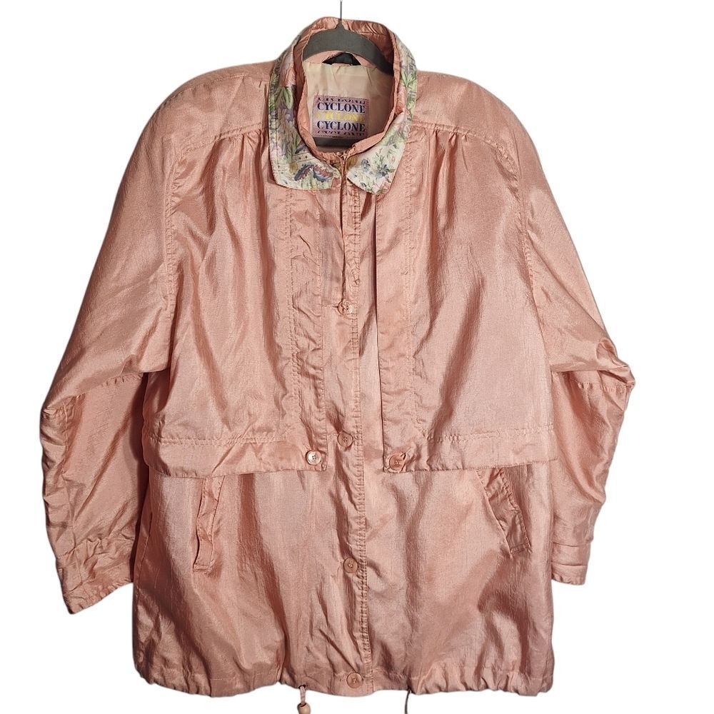 Vintage Windbreaker Trench Coat Peach Retro Cyclone Large Womens